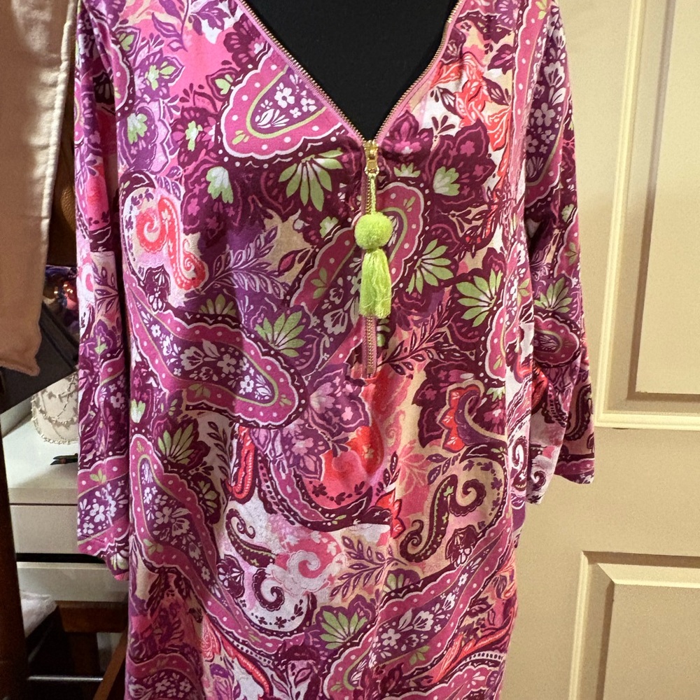 Floral Paisley V-Neck Top - Pink and Purple